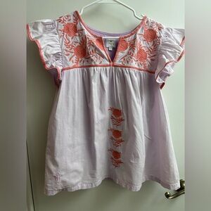 Embroidered Flutter-Sleeve Blouse - Lavender with Coral Accents